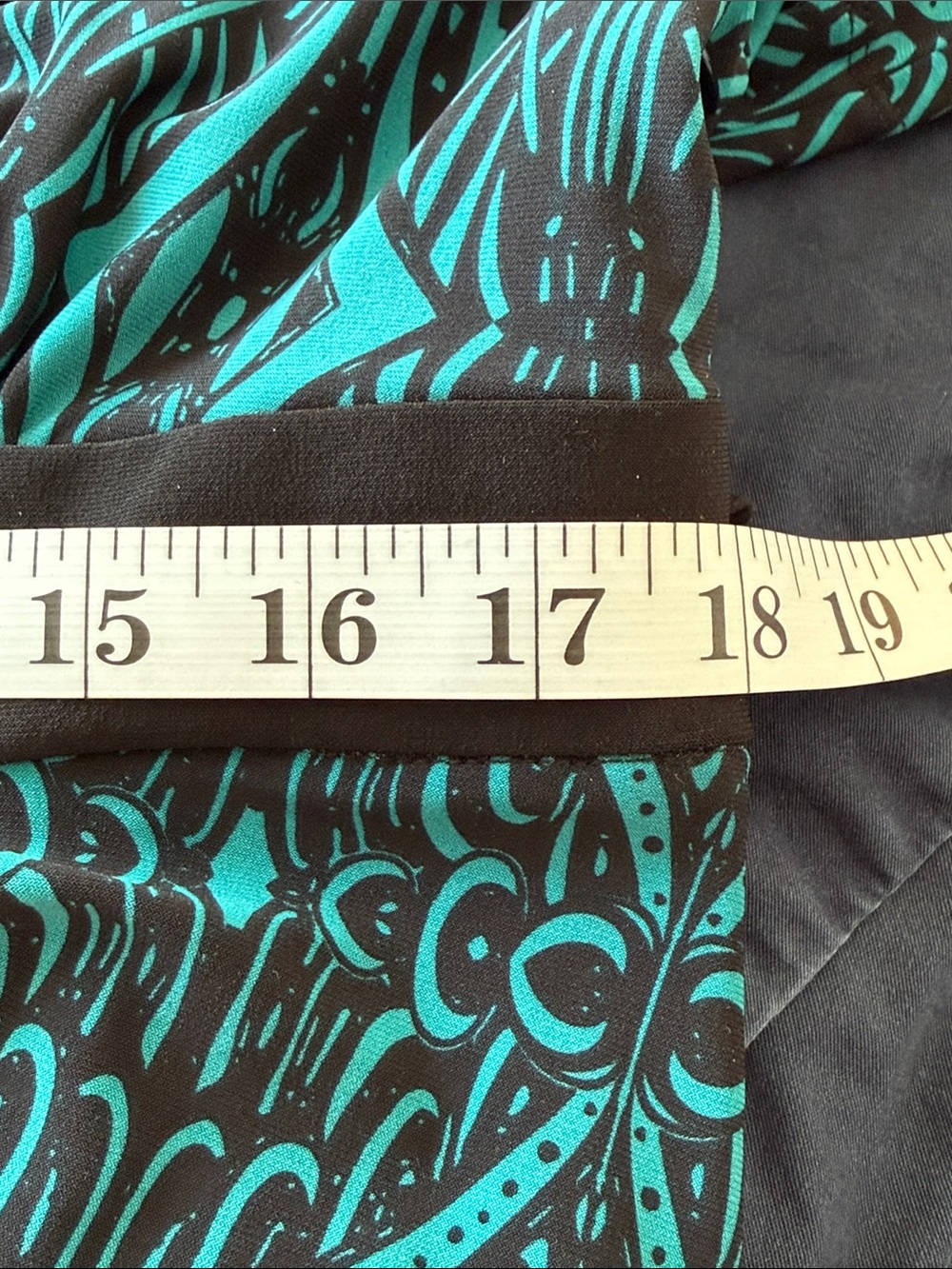 Evan-Picone Teal Black Geometric Faux Wrap Empire Waist Dress Womens 14 - Picture 4 of 5